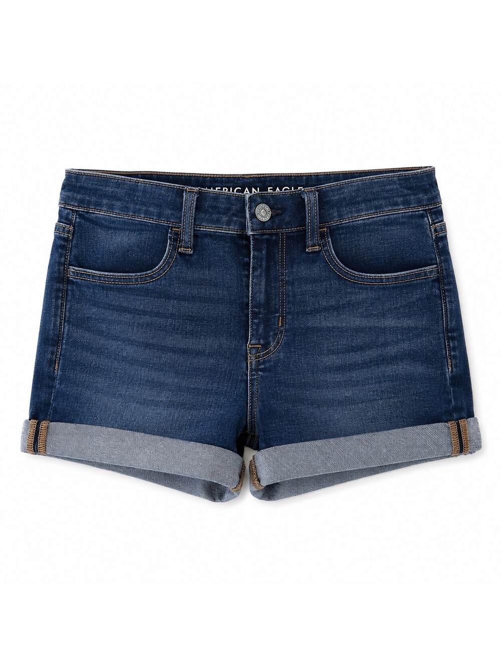 American Eagle Next Level Stretch Denim Shorts, Size US 4, Dark Wash Rolled Hem